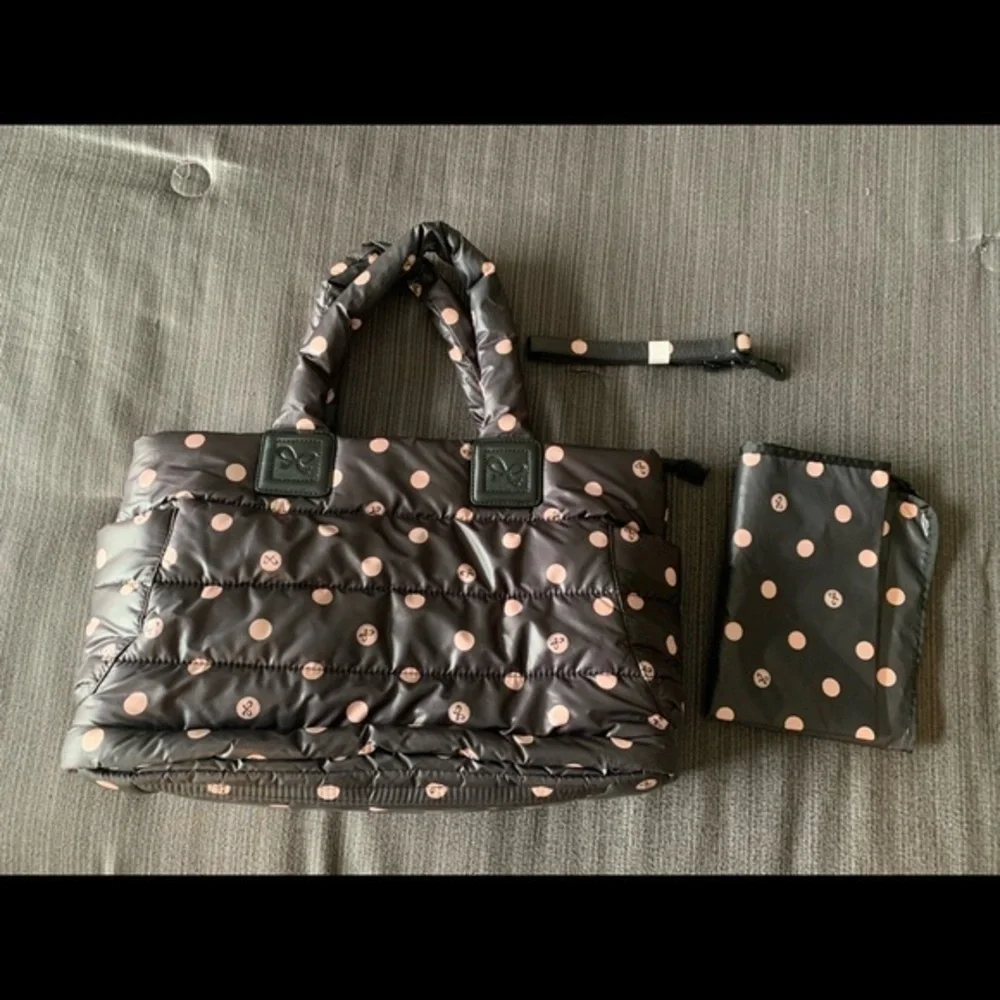 CiPU Large Polka Dot Diaper Baby Tote Bag Black Dark Brown Pink